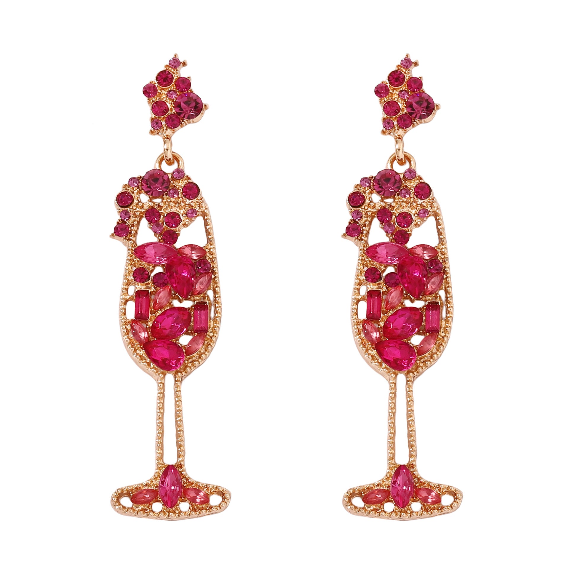 Wholesale Pearl Inlaid Diamond Wine Glass Shaped Alloy Earrings
